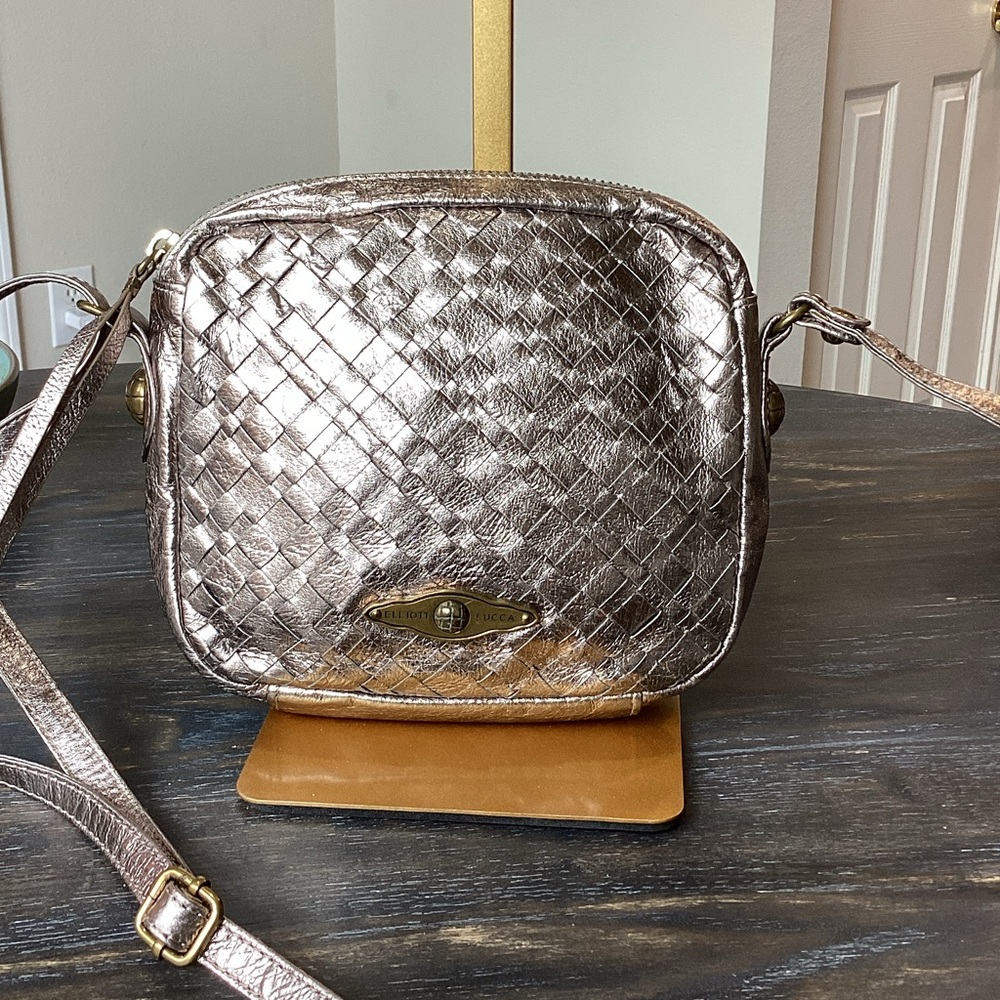 Elliott Lucca Metallic Leather Woven Crossbody Bag